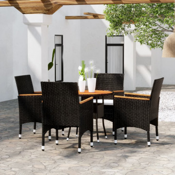 Set bistro de grădină, 5 piese, negru, poliratan și lemn masiv - Img 1