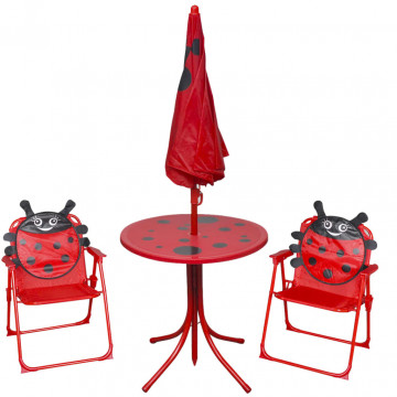 Set bistro pentru copii de grădină, cu umbrelă, 3 piese, roșu - Img 2