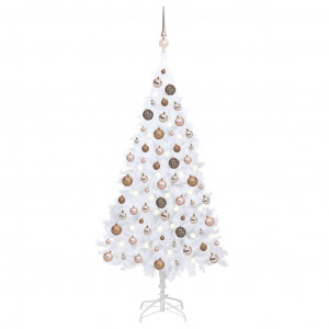 Set brad de Crăciun artificial LED-uri/globuri alb 150 cm PVC - Img 1
