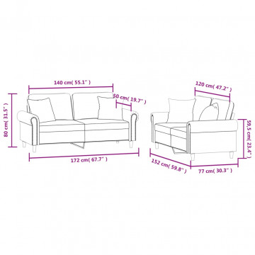 Set canapea cu perne, 2 piese, gri închis, catifea - Img 7