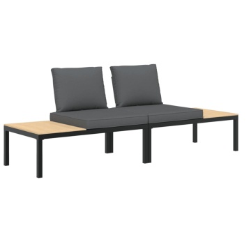 Set canapea de grădină, 2 piese, cu perne, negru, aluminiu - Img 2