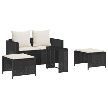 Set canapea de grădină 5 piese cu perne stivuibile din negru - Img 2