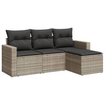 Set canapea de grădină cu perne, 4 piese, gri deschis poliratan - Img 2