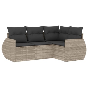Set canapea de grădină cu perne, 4 piese, gri deschis poliratan - Img 2