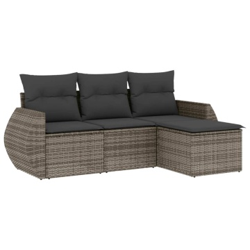 Set canapea de grădină cu perne, 4 piese, gri, poliratan - Img 2