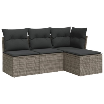 Set canapea de grădină cu perne, 4 piese, gri, poliratan - Img 2