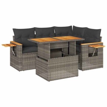 Set canapea de grădină cu perne, 4 piese, gri, poliratan - Img 2