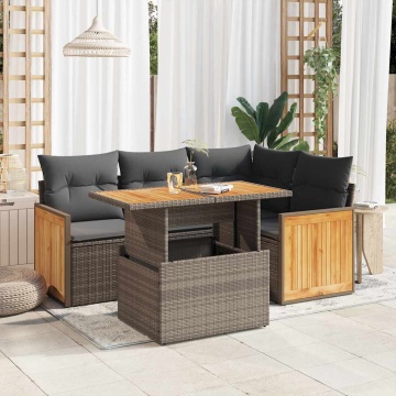 Set canapea de grădină cu perne, 5 piese, poliratan/lemn acacia - Img 1