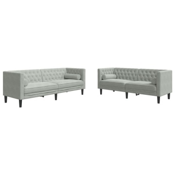 Set canapele Chesterfield cu perne rulou, 2 piese, gri, catifea - Img 2