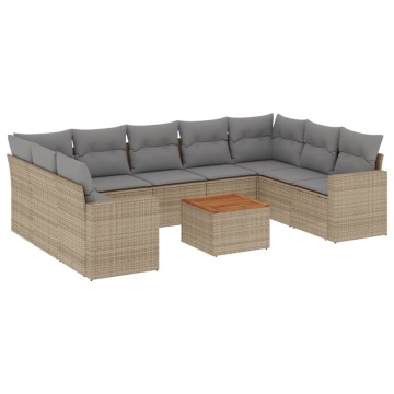 Set canapele de grădină, 10 piese, cu perne, bej, poliratan - Img 2