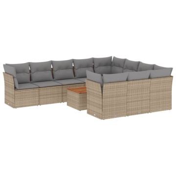 Set canapele de grădină, 11 piese, cu perne, bej, poliratan - Img 2