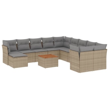 Set canapele de grădină, 12 piese, cu perne, bej, poliratan - Img 2