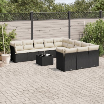 Set canapele de grădină, 12 piese, cu perne, negru, poliratan - Img 1