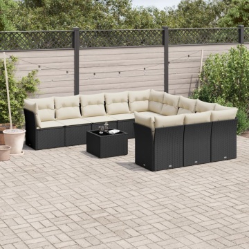 Set canapele de grădină, 12 piese, cu perne, negru, poliratan - Img 1