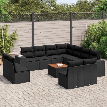 Set canapele de grădină, 12 piese, cu perne, negru, poliratan - Img 1