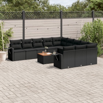 Set canapele de grădină, 12 piese, cu perne, negru, poliratan - Img 1
