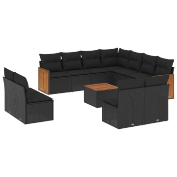 Set canapele de grădină, 12 piese, cu perne, negru, poliratan - Img 2