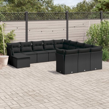 Set canapele de grădină, 12 piese, cu perne, negru, poliratan - Img 1