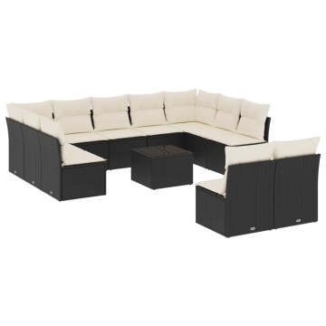 Set canapele de grădină, 12 piese, cu perne, negru, poliratan - Img 2