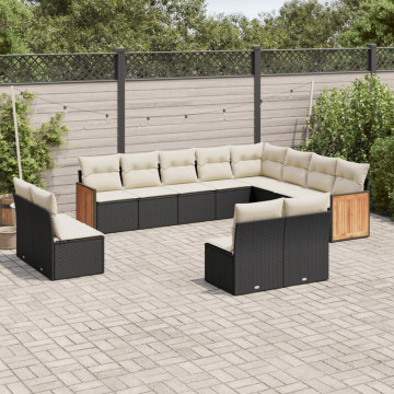 Set canapele de grădină, 12 piese, cu perne, negru, poliratan - Img 1