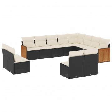Set canapele de grădină, 12 piese, cu perne, negru, poliratan - Img 2