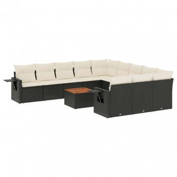 Set canapele de grădină, 12 piese, cu perne, negru, poliratan - Img 2