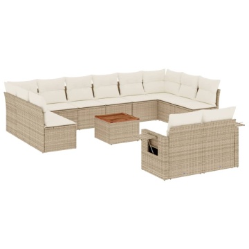 Set canapele de grădină, 13 piese, cu perne, bej, poliratan - Img 2