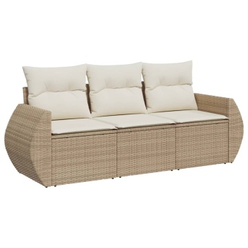 Set canapele de grădină, 3 piese, cu perne, bej, poliratan - Img 2