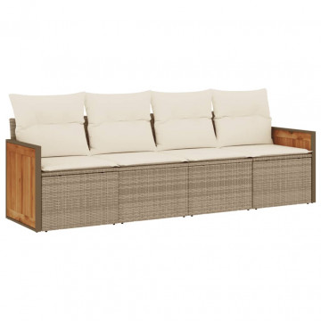Set canapele de grădină, 4 piese, cu perne, bej, poliratan - Img 2