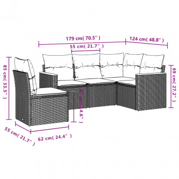 Set canapele de grădină, 5 piese, cu perne, bej, poliratan - Img 4