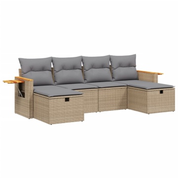 Set canapele de grădină, 6 piese, cu perne, bej, poliratan - Img 2