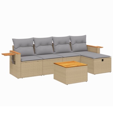 Set canapele de grădină, 6 piese, cu perne, bej, poliratan - Img 2