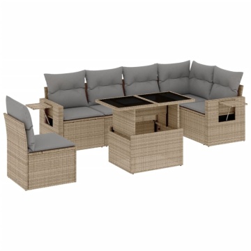 Set canapele de grădină, 7 piese, cu perne, bej, poliratan - Img 2