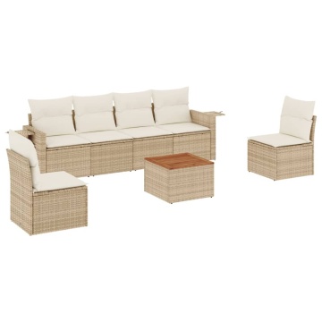 Set canapele de grădină, 7 piese, cu perne, bej, poliratan - Img 2
