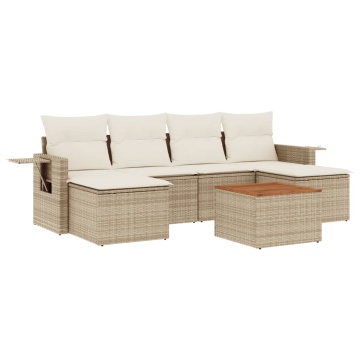 Set canapele de grădină, 7 piese, cu perne, bej, poliratan - Img 2