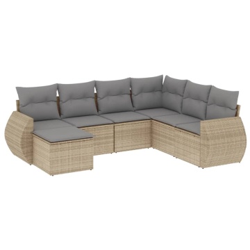 Set canapele de grădină, 7 piese, cu perne, bej, poliratan - Img 2