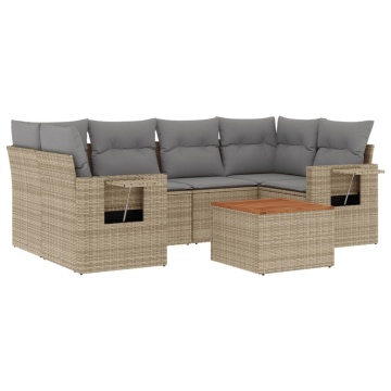 Set canapele de grădină, 7 piese, cu perne, bej, poliratan - Img 2