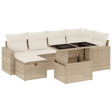 Set canapele de grădină, 7 piese, cu perne, bej, poliratan - Img 2