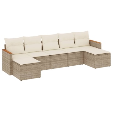 Set canapele de grădină, 7 piese, cu perne, bej, poliratan - Img 2