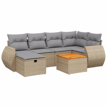 Set canapele de grădină, 7 piese, cu perne, bej, poliratan - Img 2
