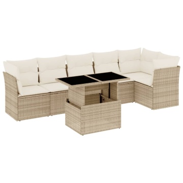 Set canapele de grădină, 7 piese, cu perne, bej, poliratan - Img 2