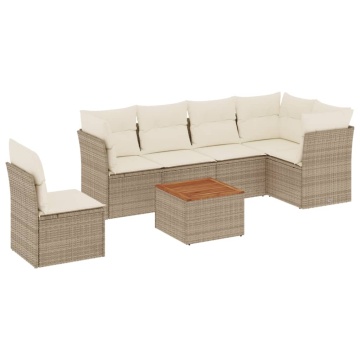 Set canapele de grădină, 7 piese, cu perne, bej, poliratan - Img 2