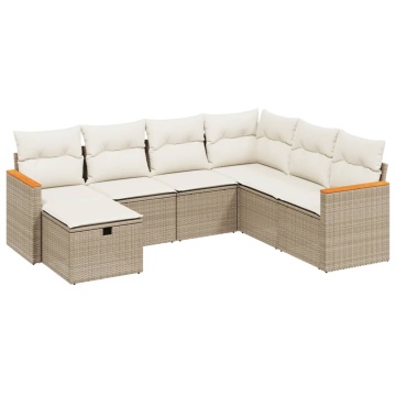 Set canapele de grădină, 7 piese, cu perne, bej, poliratan - Img 2