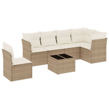 Set canapele de grădină, 7 piese, cu perne, bej, poliratan - Img 2