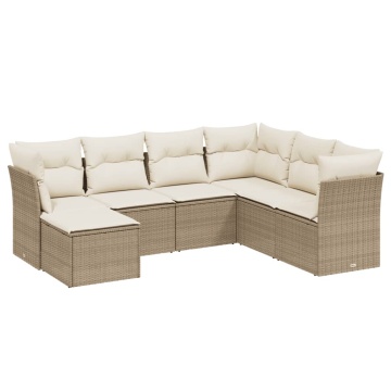 Set canapele de grădină, 7 piese, cu perne, bej, poliratan - Img 2