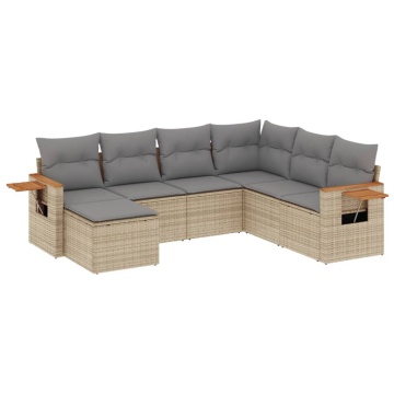 Set canapele de grădină, 7 piese, cu perne, bej, poliratan - Img 2