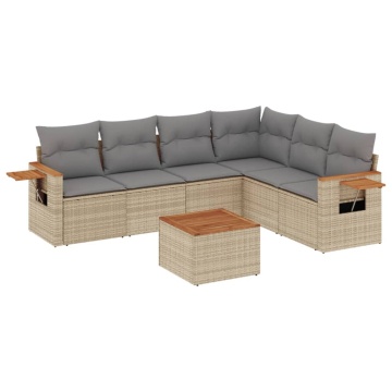 Set canapele de grădină, 7 piese, cu perne, bej, poliratan - Img 2