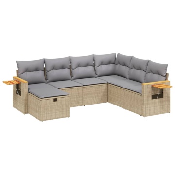 Set canapele de grădină, 7 piese, cu perne, bej, poliratan - Img 2