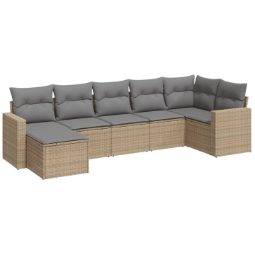 Set canapele de grădină, 7 piese, cu perne, bej, poliratan - Img 2