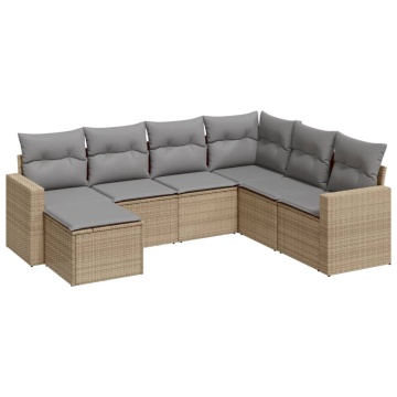 Set canapele de grădină, 7 piese, cu perne, bej, poliratan - Img 2